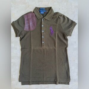 Ralph Lauren Green Embroidered Pony Logo Cotton Pique Polo Leather Patch Prep XS